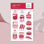 Asian food delights sticker sheet - Red foodie illustrations