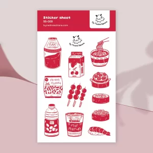 Asian food delights sticker sheet - Red foodie illustrations