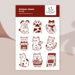 Cosy brown cat sticker sheet - Cute feline illustrations