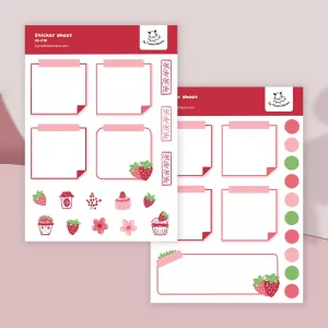 Kawaii strawberry sticker sheet set for bullet journal & planner
