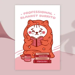Professional blanket burrito cat art print
