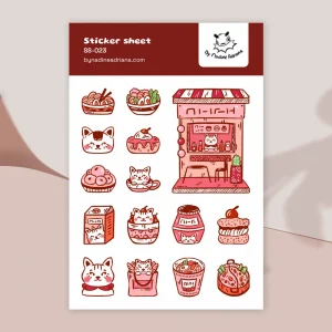 Kawaii cozy cat café stickers for decorating or journaling